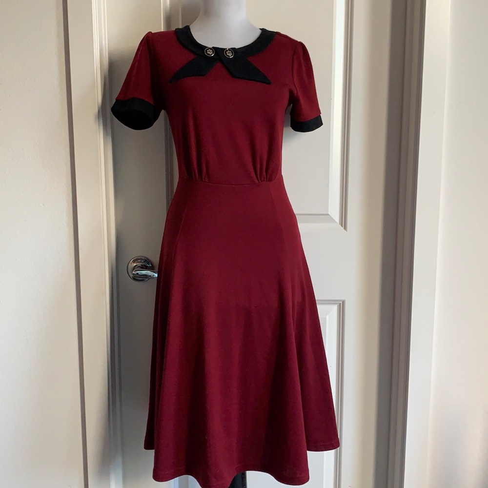 Pinup style Maroon and black dress w/bow